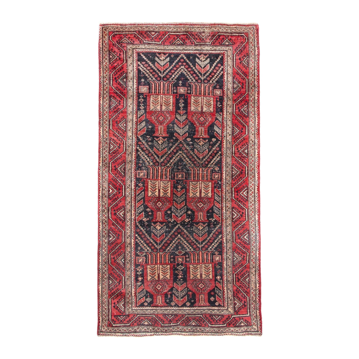 Persian Baluch area rug in deep red and burgundy, 3'7" x 6'9"
