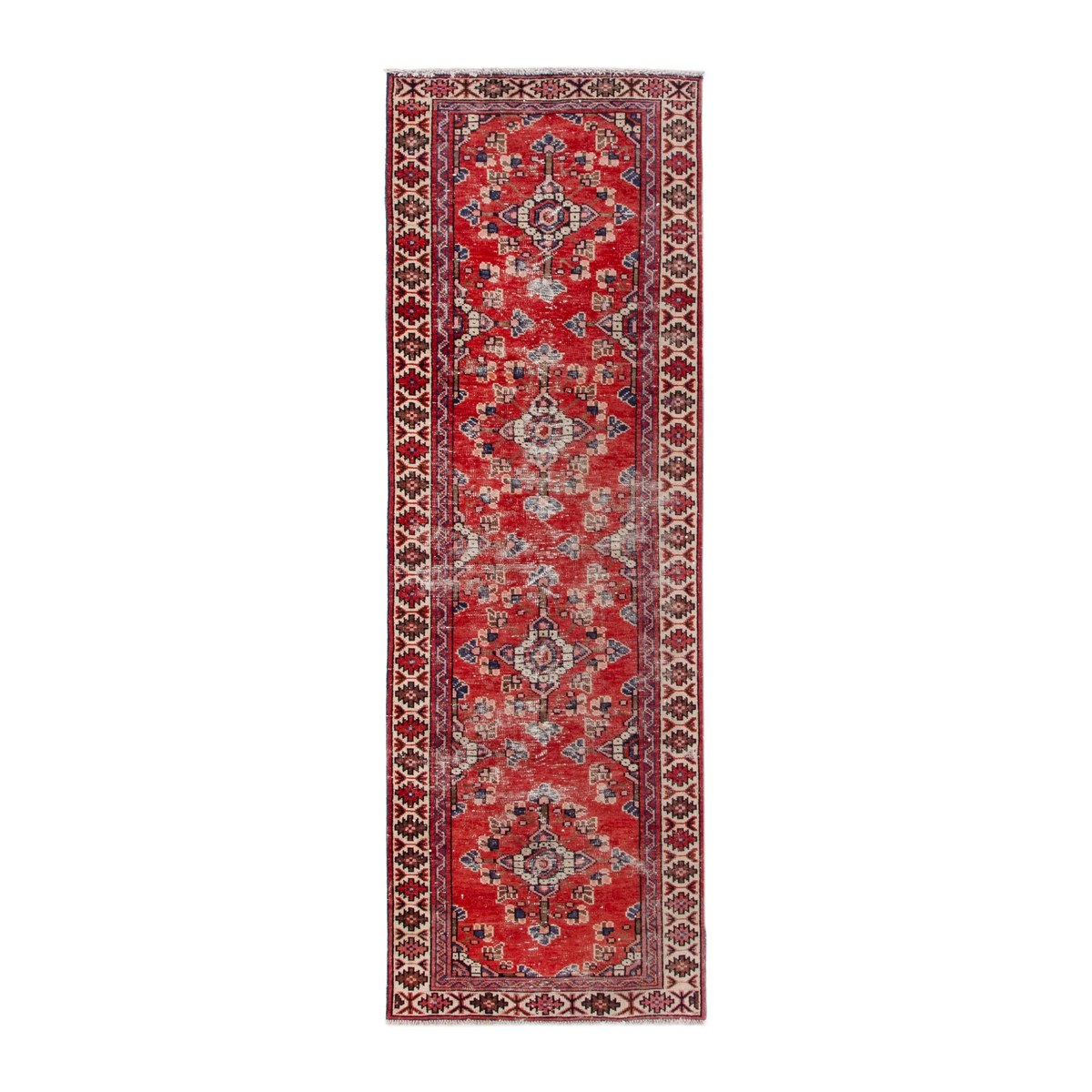 Persian Hamedan runner rug in deep red and cream, 3'3" x 10'