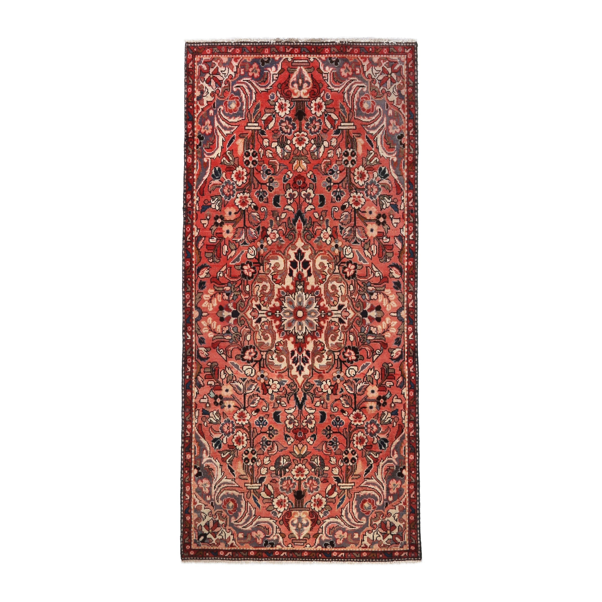 Persian Hamedan runner rug in deep red and cream, 3'9" x 8'8"
