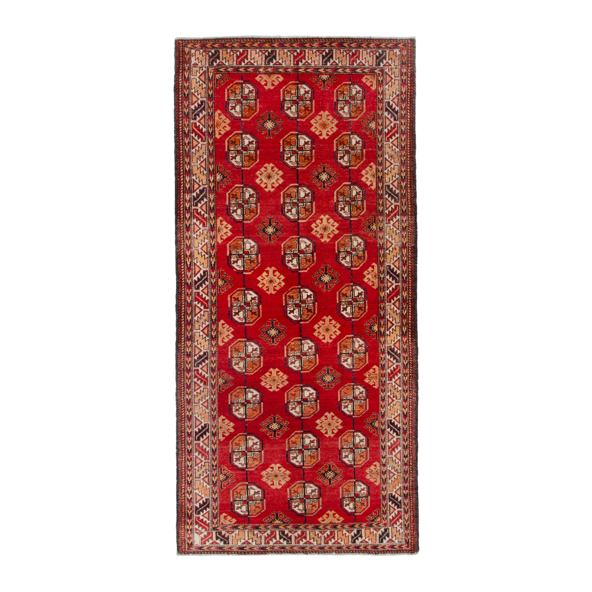 Persian Baluch runner rug in deep red and cream, 3'3" x 7'3"