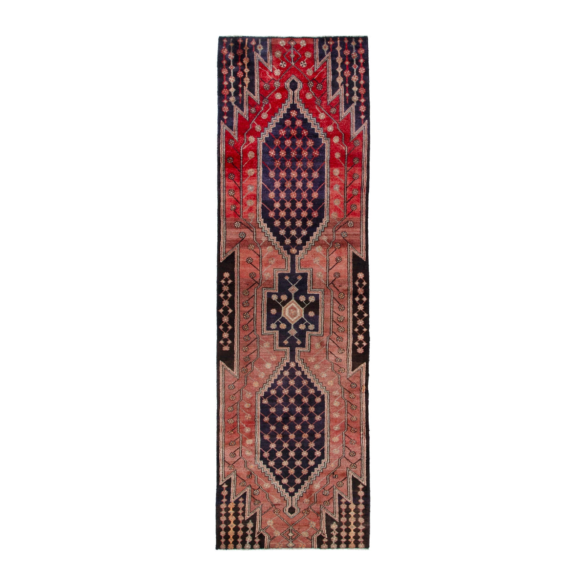 Persian Hamedan runner rug in deep red and navy, 3'1" x 10'7"