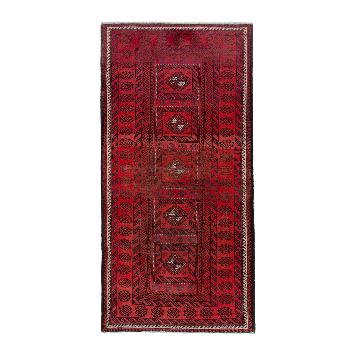 Persian Baluch runner rug in deep red and burgundy, 3'5" x 7'9"