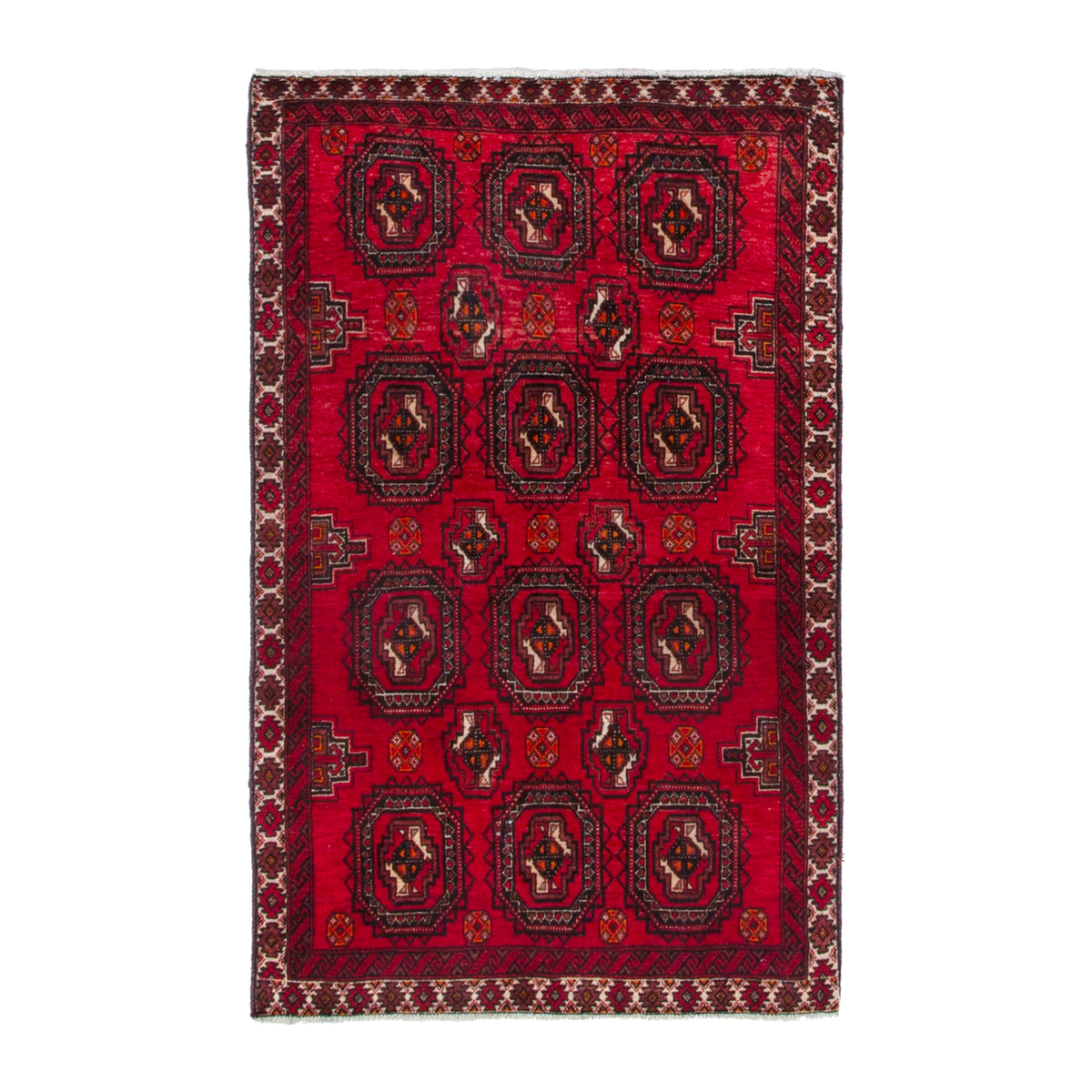 Persian Hamedan accent rug in deep red and dark blue, 3'2" x 5'1"