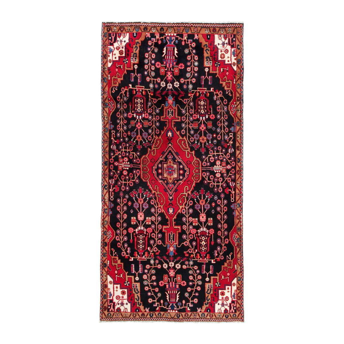 Persian Hamedan area rug in burgundy and deep red, 4'1" x 8'6"