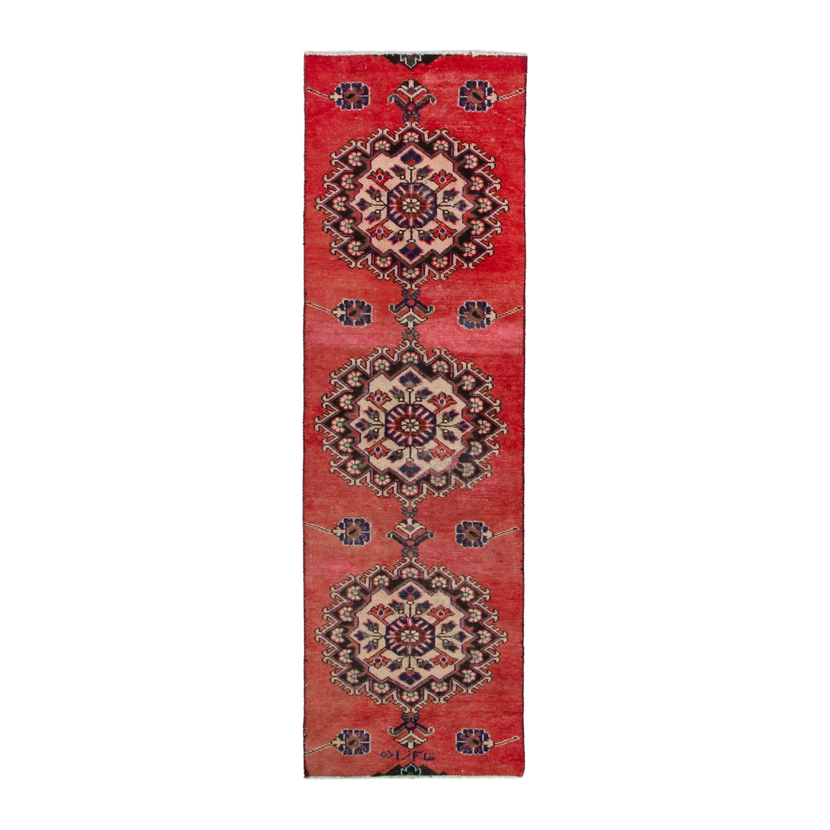 Persian Ferdos runner rug in deep red and muted pink, 2'6" x 8'8"