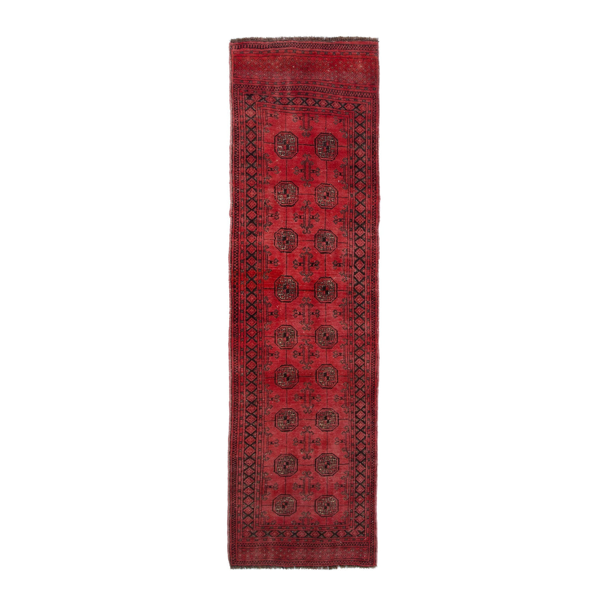 Persian Torkaman runner rug in deep red and charcoal, 2'7" x 9'2"