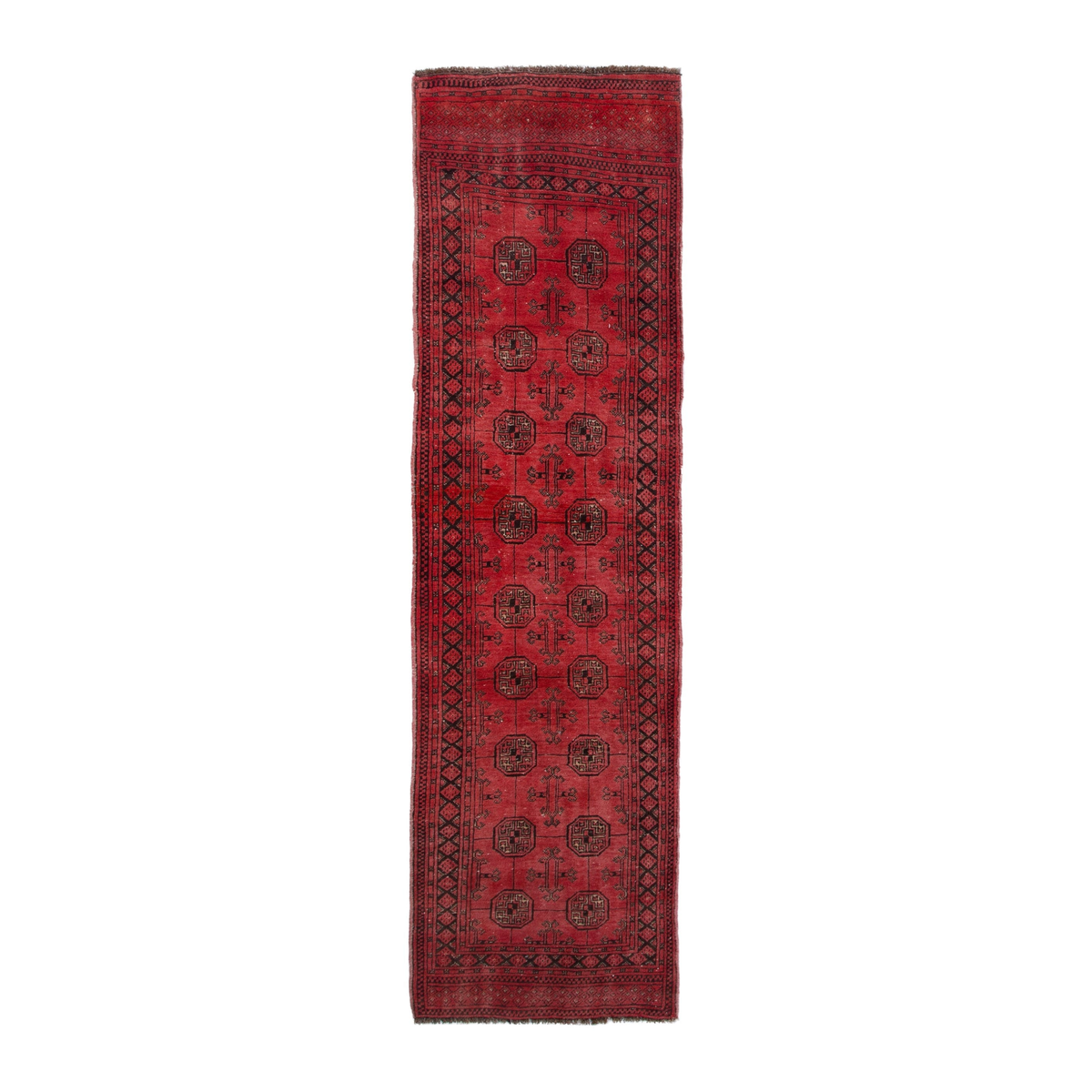 Persian Torkaman runner rug in deep red and charcoal, 2'7" x 9'2"