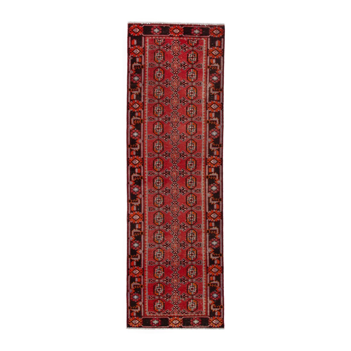 Persian Ferdos runner rug in deep red and burgundy, 3'1" x 10'