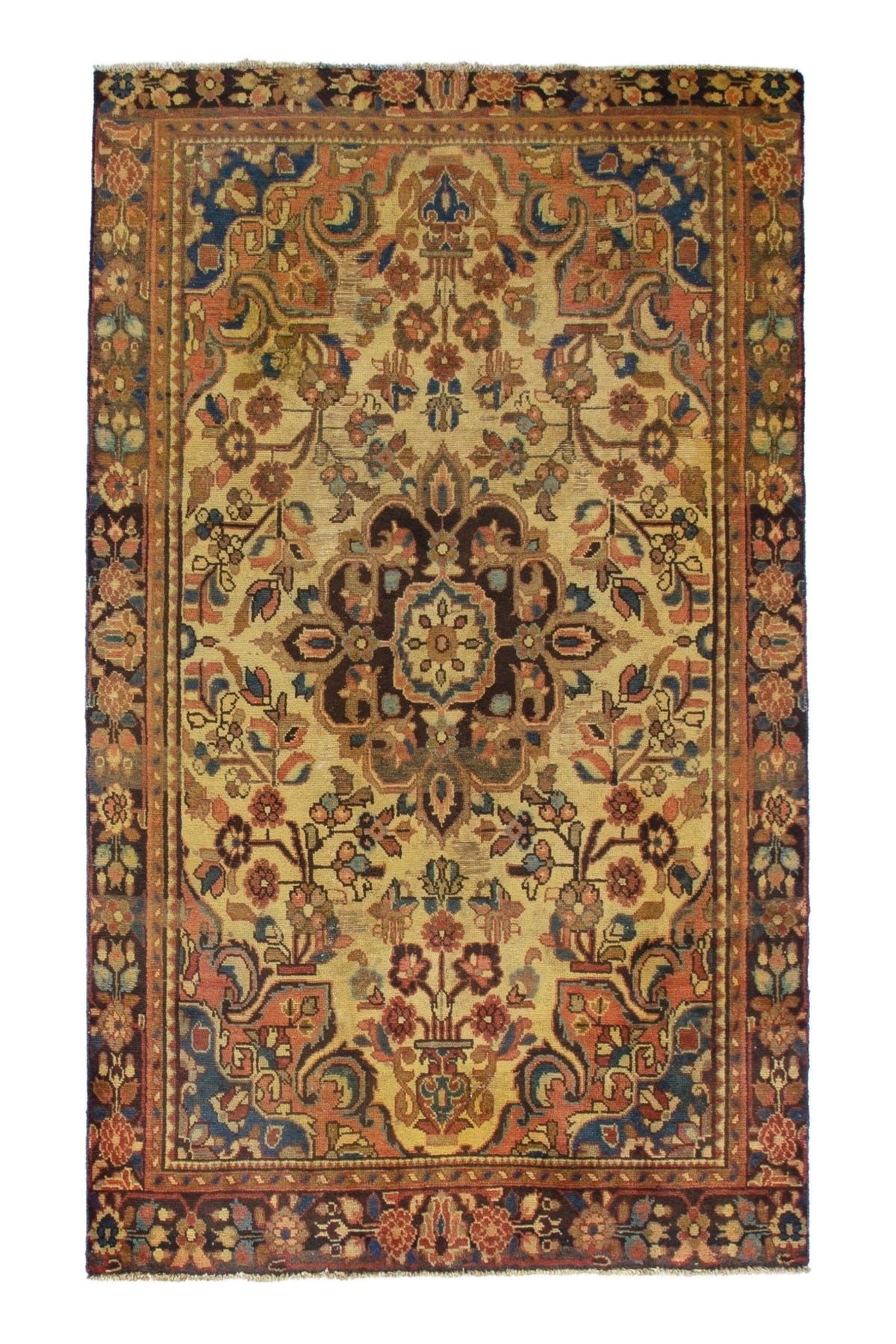 Turkish Anatolian area rug in tan and dark brown, view 2 of 19