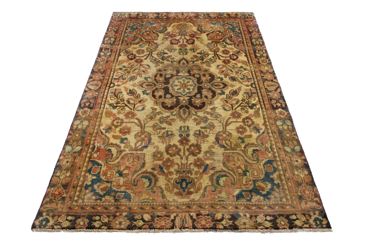 Turkish Anatolian area rug in tan and dark brown, view 12 of 19