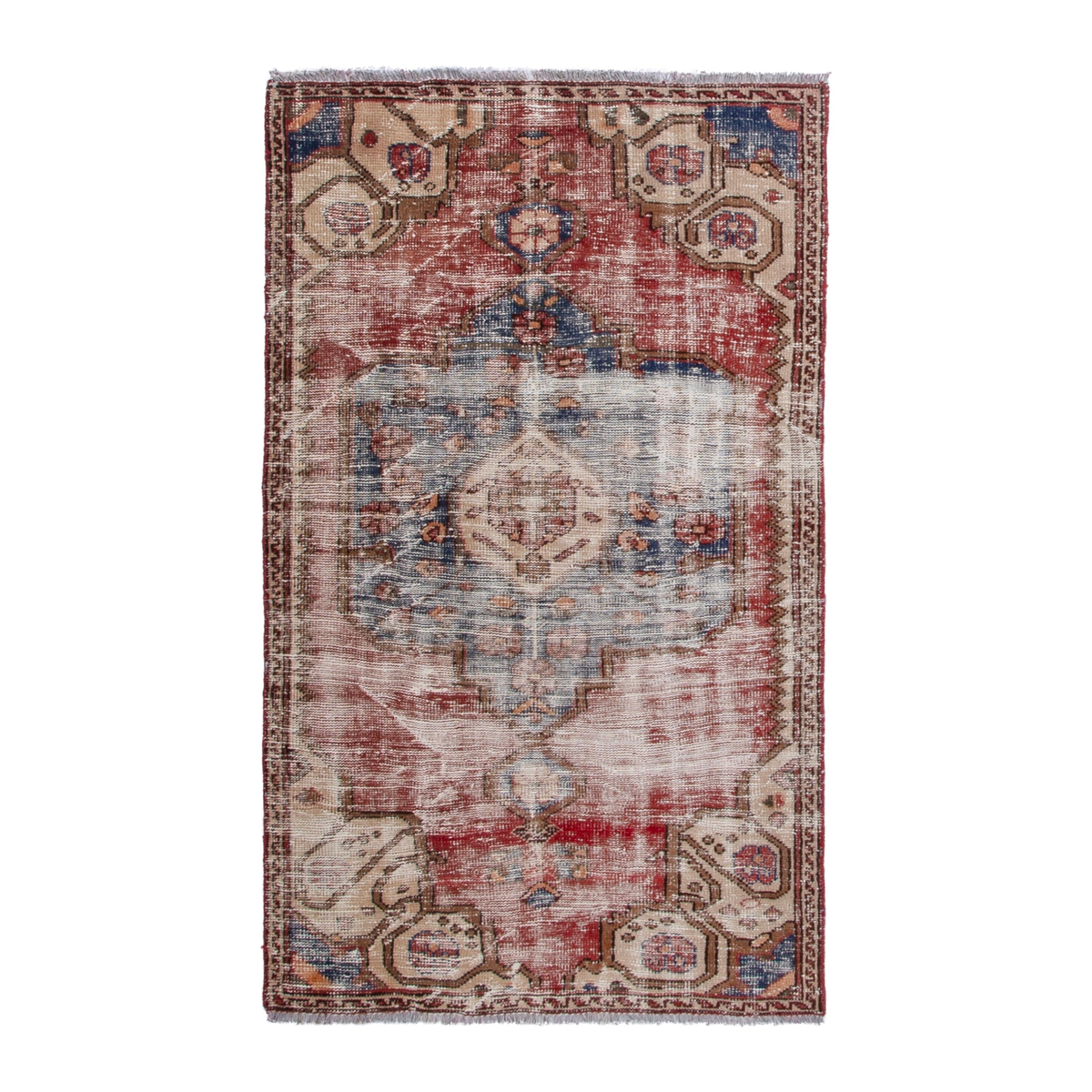Persian Hamedan accent rug in faded red and cream, 3'5" x 5'8"