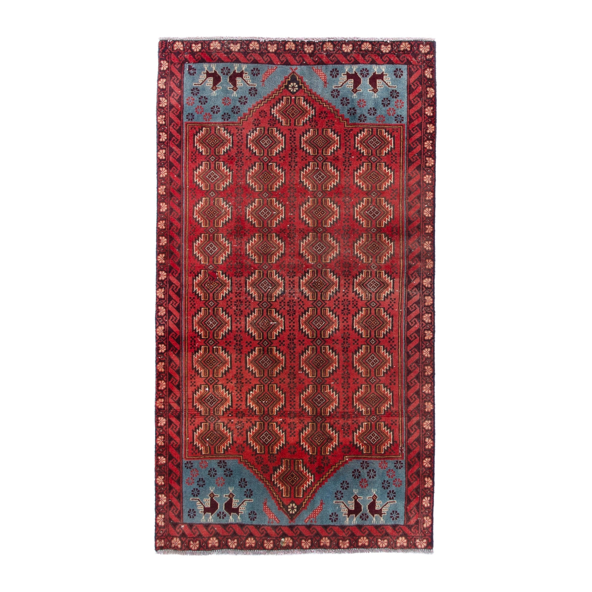 Persian Torkaman accent rug in deep red and faded red, 3'3" x 6'