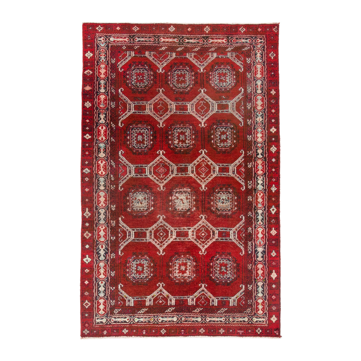 Persian Torkaman accent rug in deep red and cream, 4'1" x 6'5"