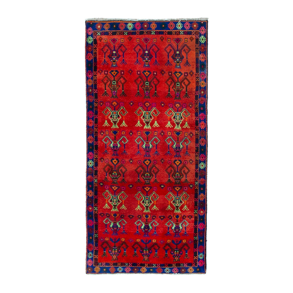 Persian Lori accent rug in deep red and navy, 2'7" x 5'7"