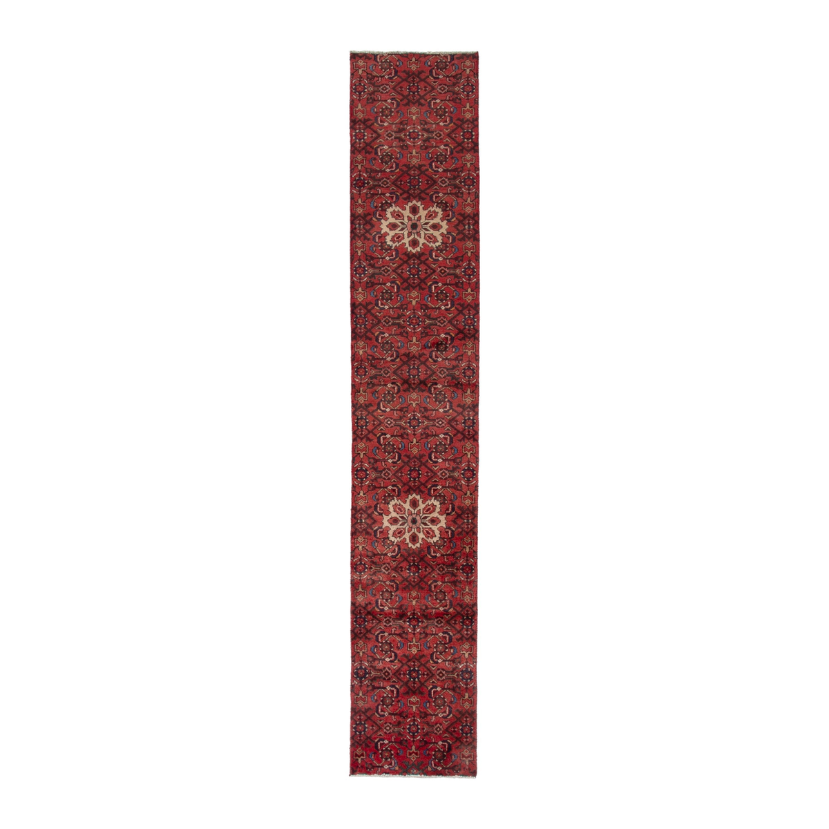 Persian Hosseinabad runner rug in deep red and muted pink, 1'7" x 9'2"