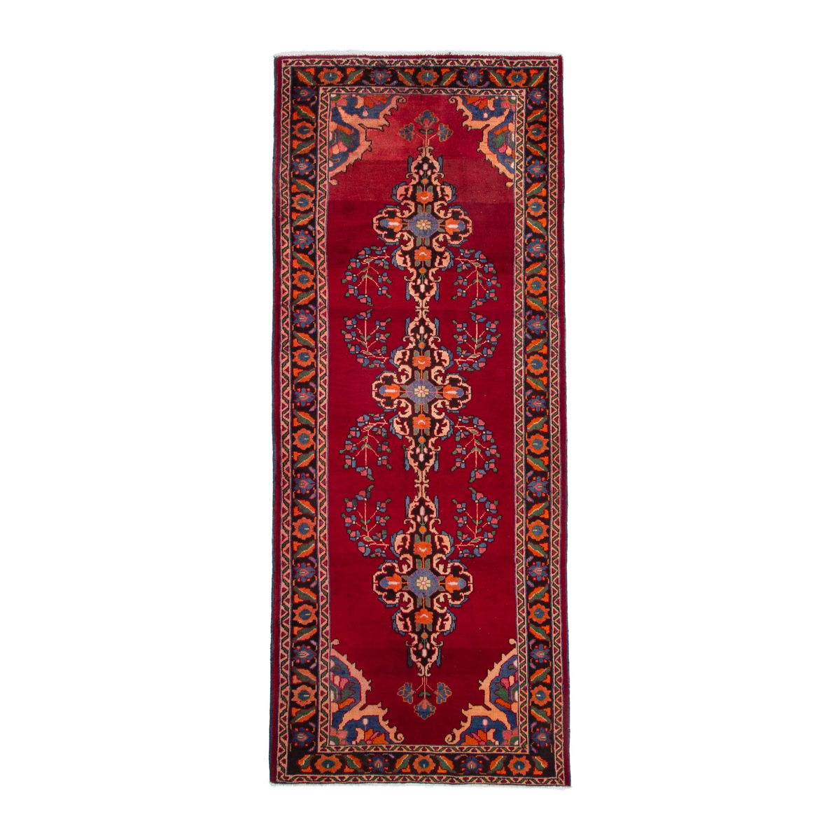 Persian Hamedan runner rug in deep red and burnt orange, 3'10" x 10'4"