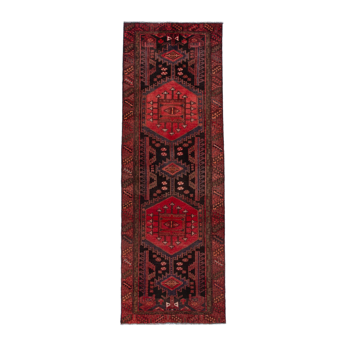 Persian Hamedan runner rug in burgundy and deep red, 3'3" x 9'9"