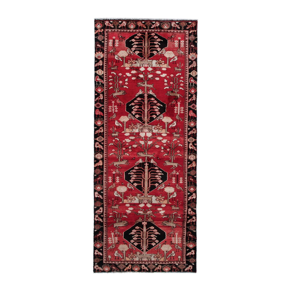 Persian Hamedan runner rug in deep red and navy, 3'5" x 9'1"