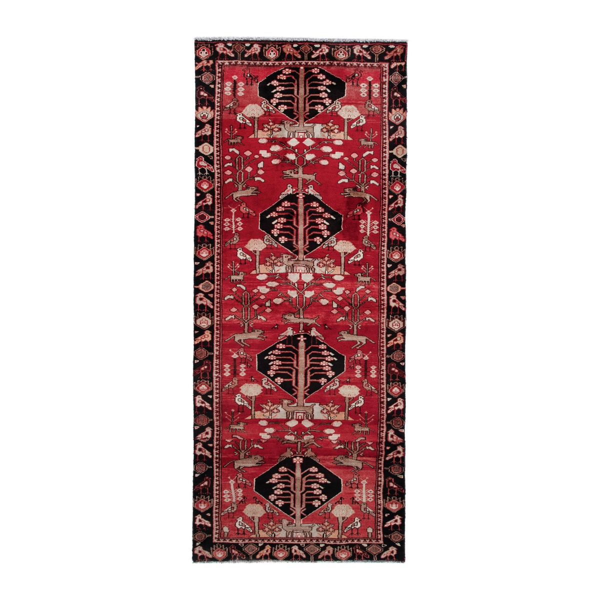 Persian Hamedan runner rug in deep red and navy, 3'5" x 9'1"