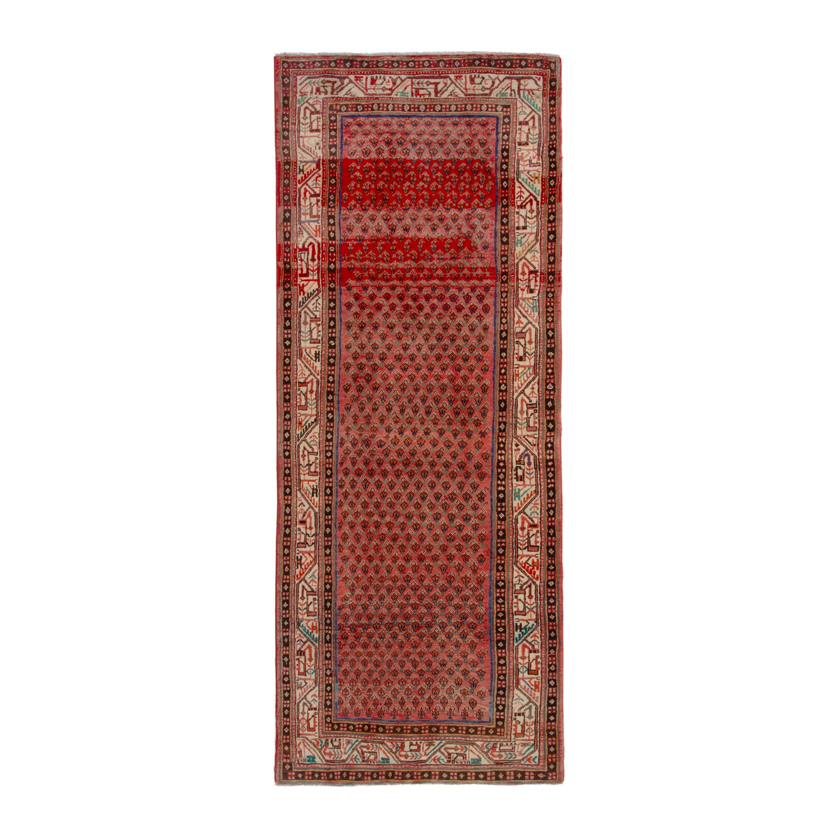 Persian Arak runner rug in deep red and cream, 3'6" x 9'7"