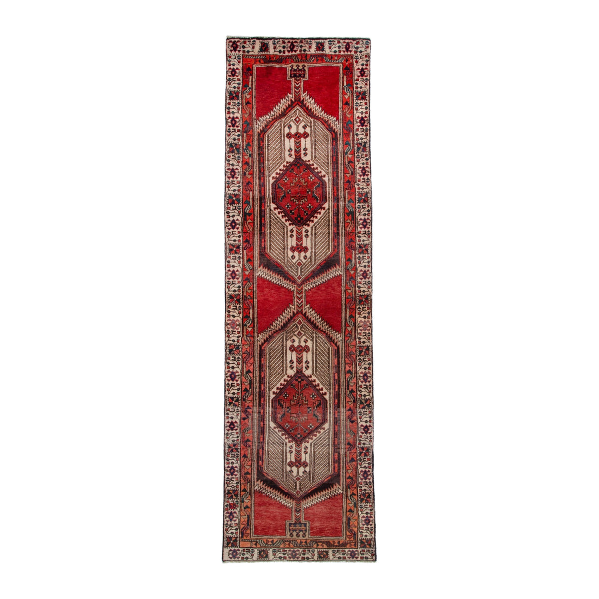 Persian Ardabil runner rug in deep red and cream, 2'11" x 10'6"
