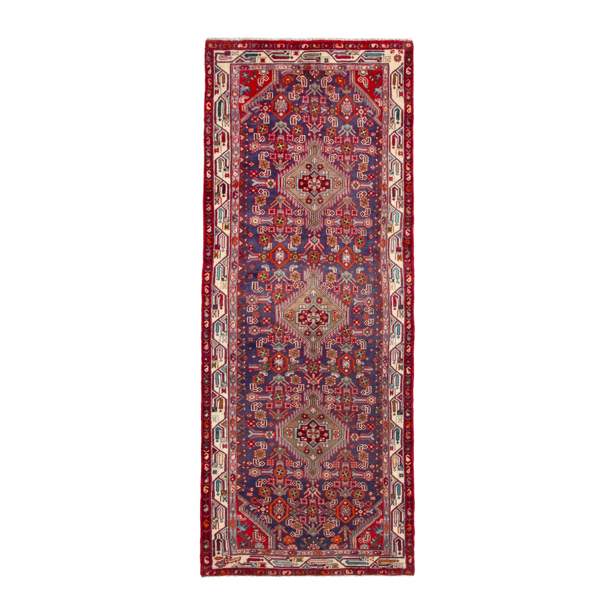 Persian Hamedan runner rug in burgundy and cream, 3'7" x 9'10"