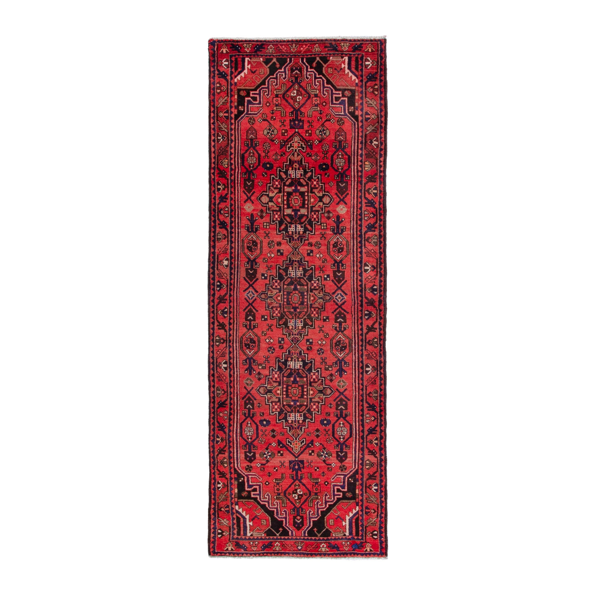 Persian Zanjan runner rug in deep red and burgundy, 3'7" x 10'2"