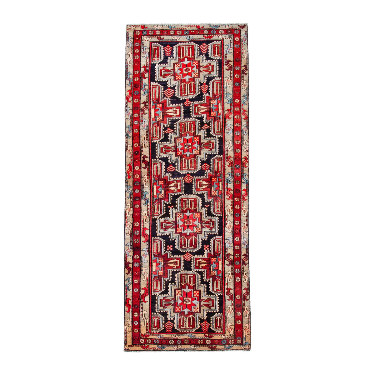Persian Ardabil runner rug in deep red and black cherry, 3'10" x 10'5"