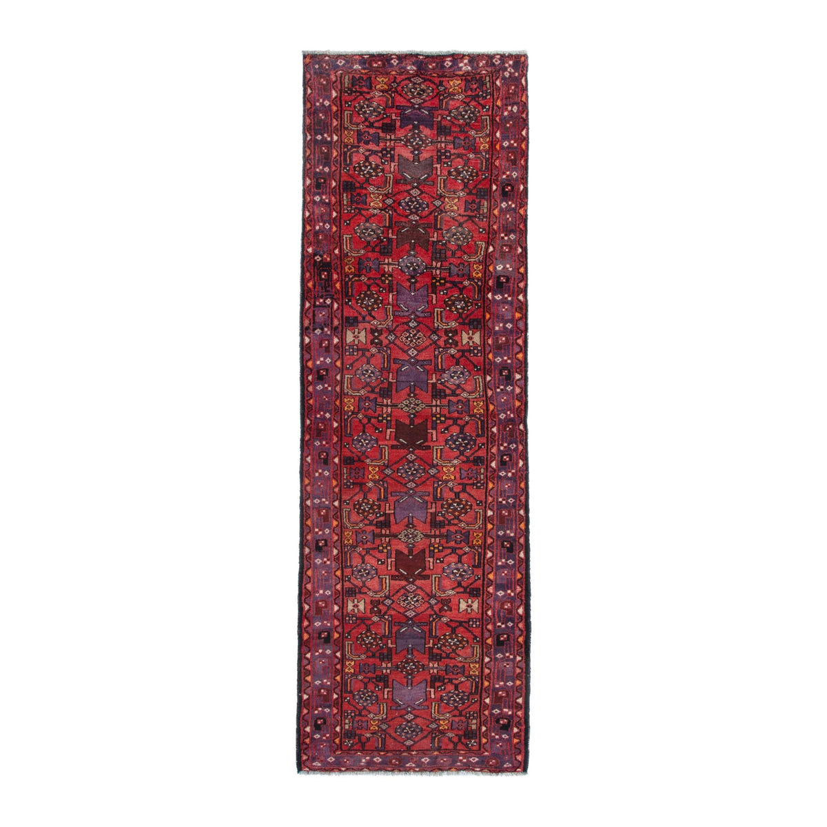Persian Hamedan runner rug in deep red and burgundy, 3'5" x 11'1"
