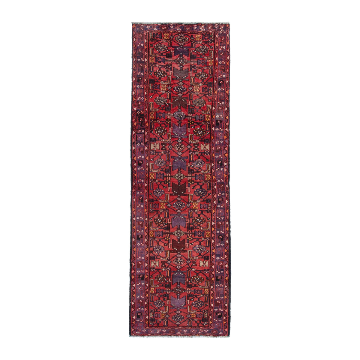 Persian Hamedan runner rug in deep red and burgundy, 3'5" x 11'1"