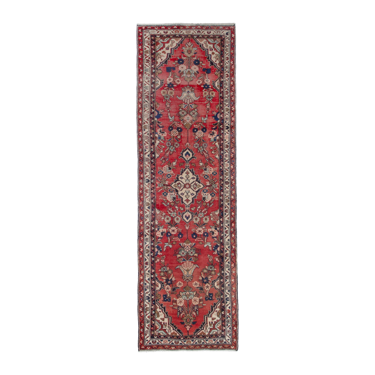 Persian Hamedan runner rug in deep red and cream, 2'8" x 9'3"