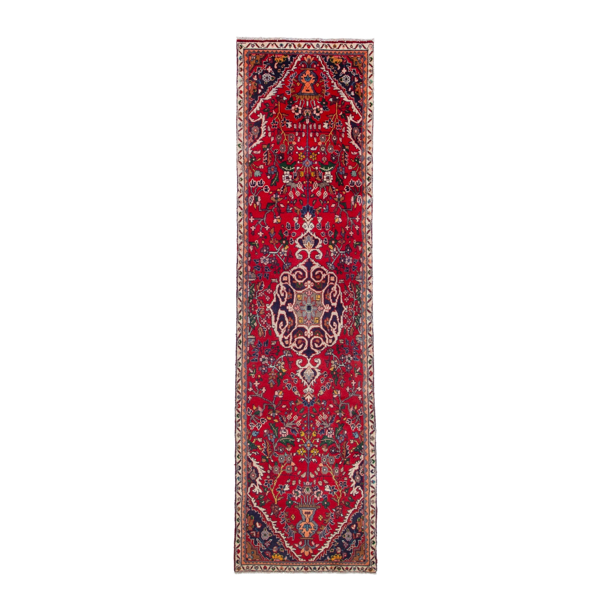 Persian Hamedan runner rug in deep red and cream, 3'3" x 9'4"