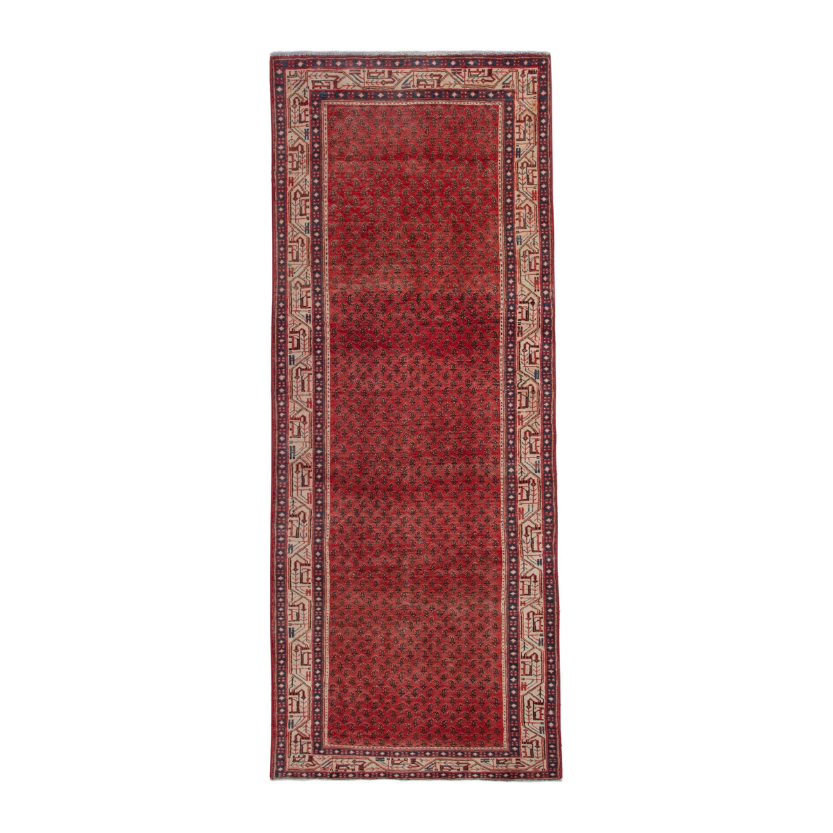 Persian Arak runner rug in deep red and cream, 3'10" x 10'4"