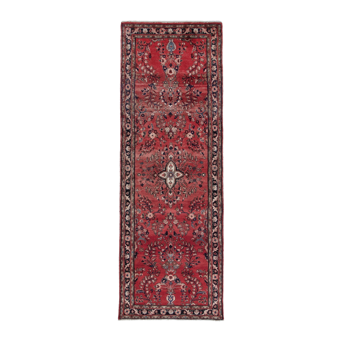Persian Hamedan runner rug in faded red and burgundy, 3'5" x 9'8"