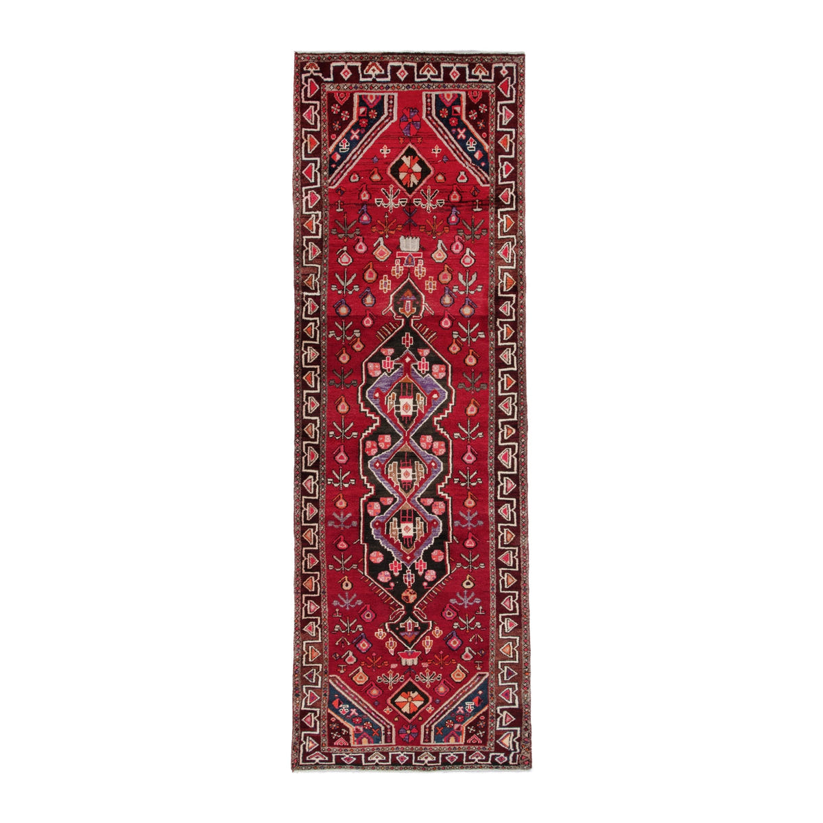 Persian Hamedan runner rug in deep red and burgundy, 3'9" x 12'8"