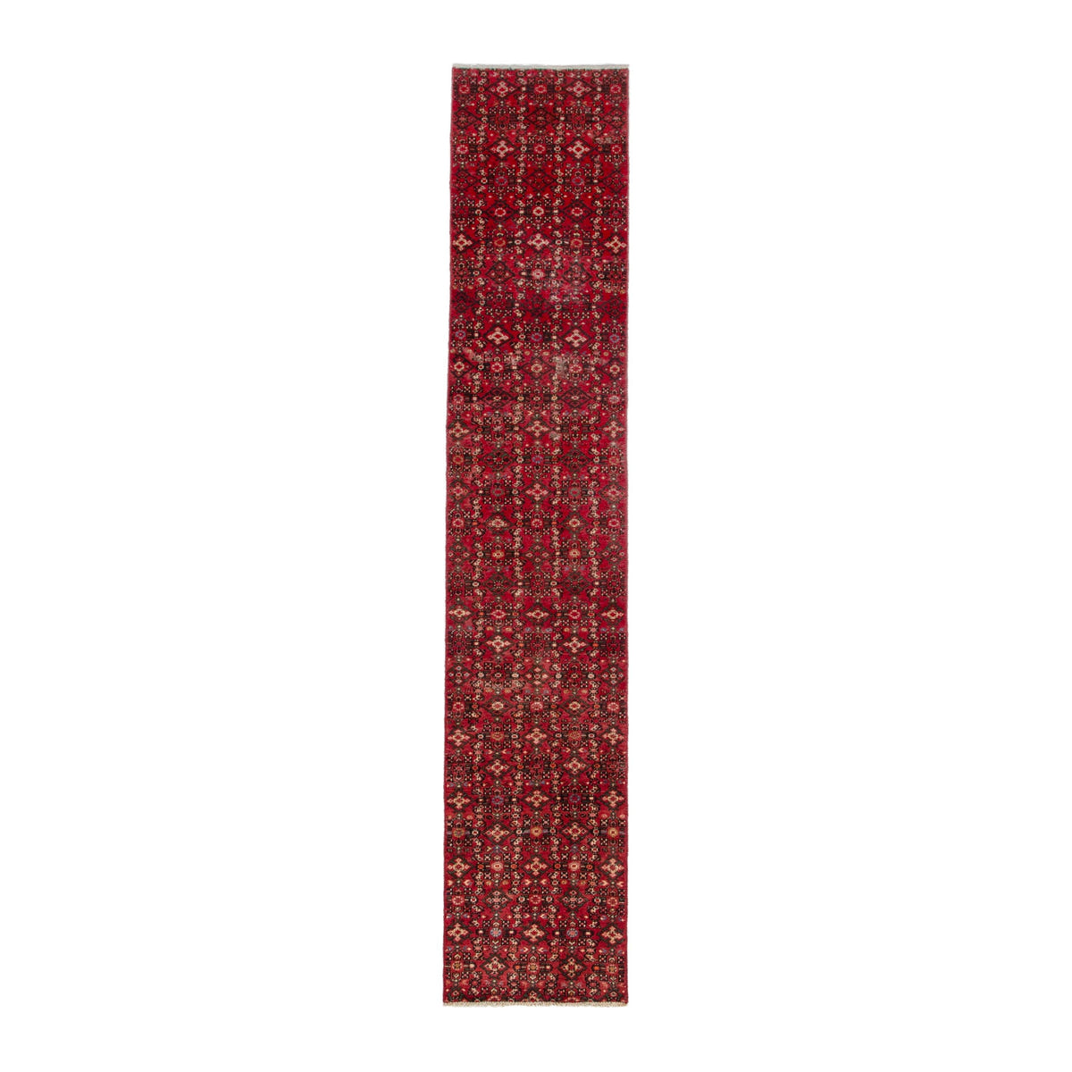 Persian Hosseinabad runner rug in deep red and cream, 1'10" x 9'6"
