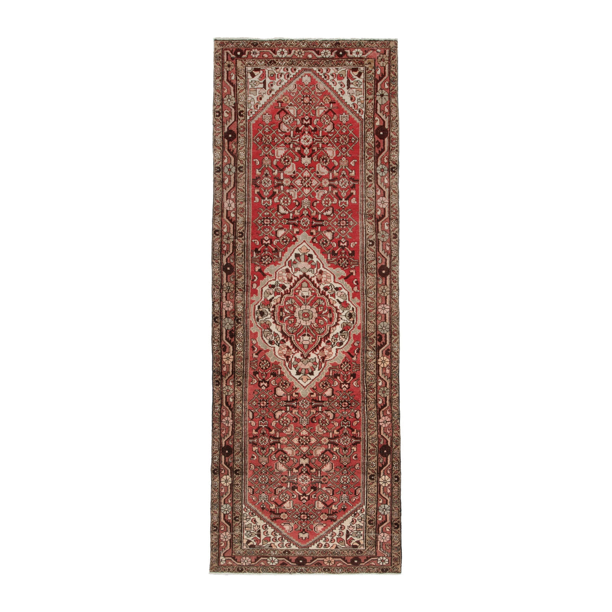 Persian Hamedan runner rug in deep red and terracotta, 3'7" x 10'4"
