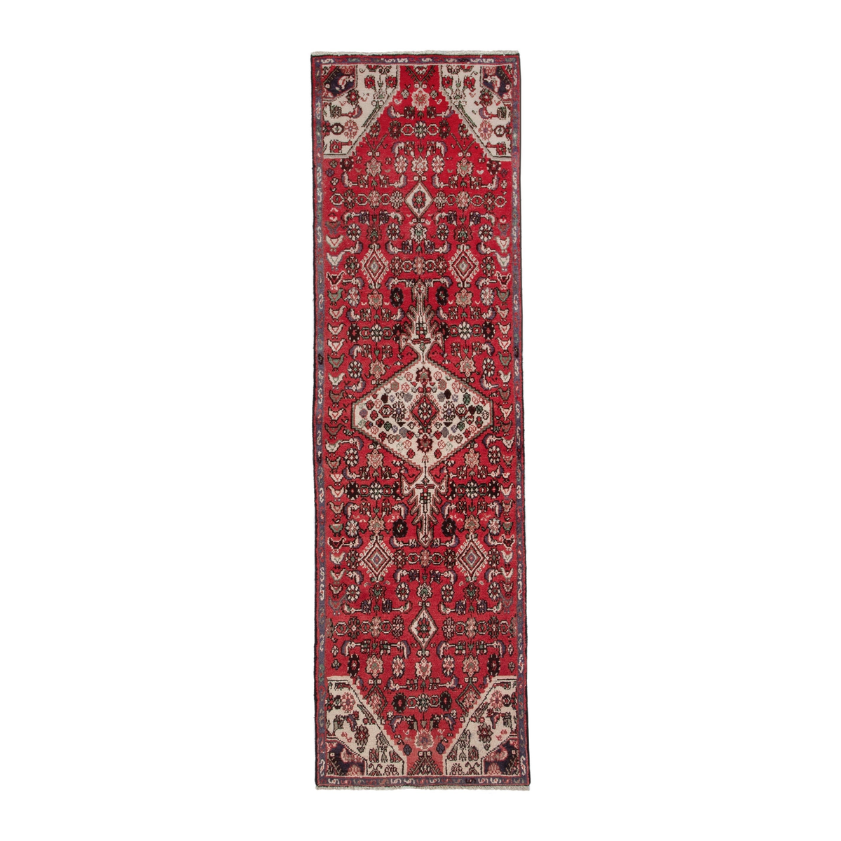 Persian Hamedan runner rug in deep red and cream, 2'5" x 8'10"