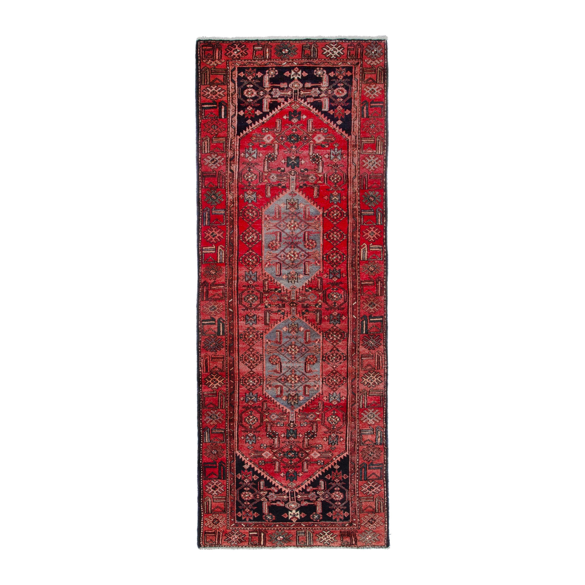 Persian Zanjan runner rug in deep red and burgundy, 3'7" x 9'9"