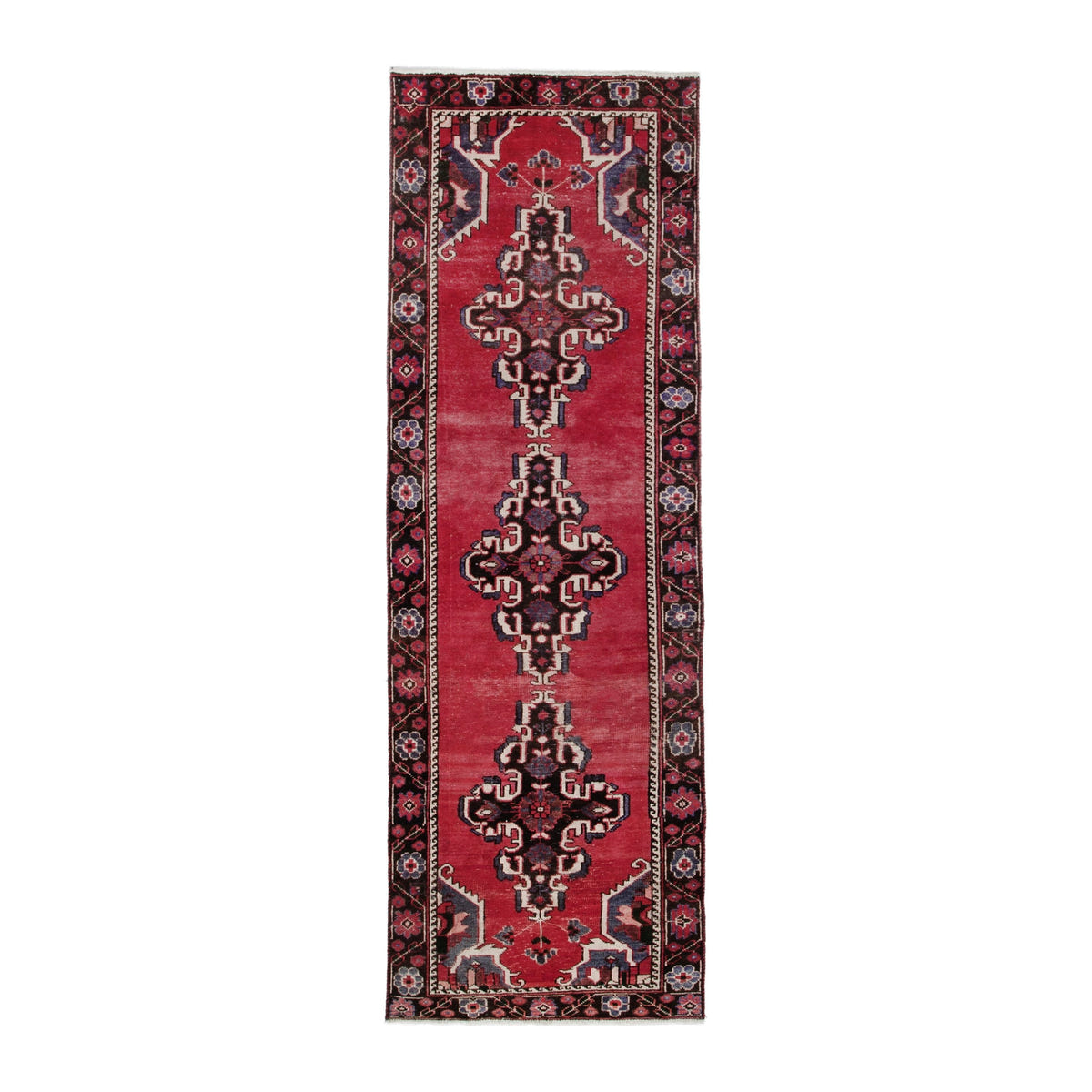 Persian Ferdos runner rug in deep red and burgundy, 3' x 9'9"