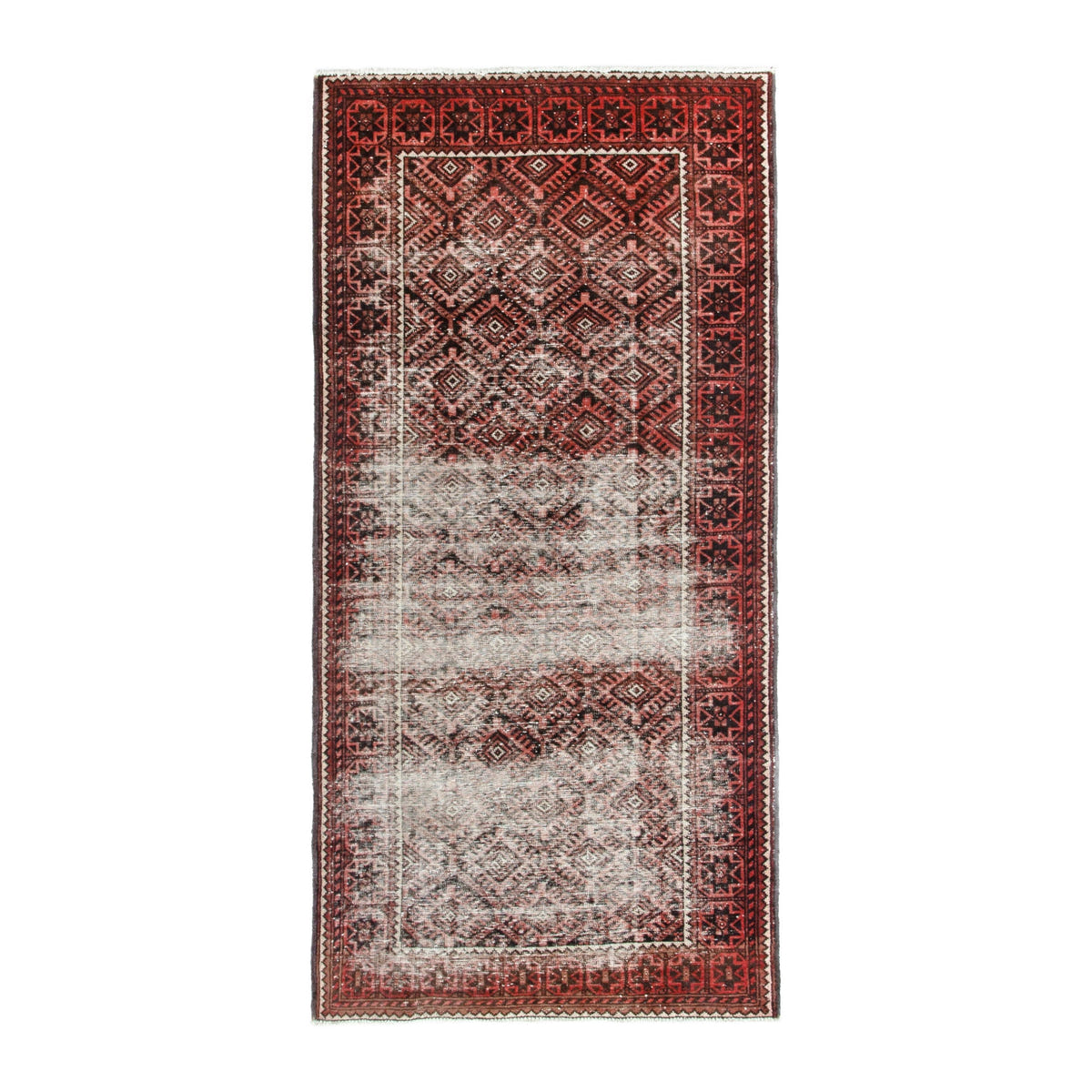 Persian Baluch runner rug in cream and brick, 3'11" x 8'2"
