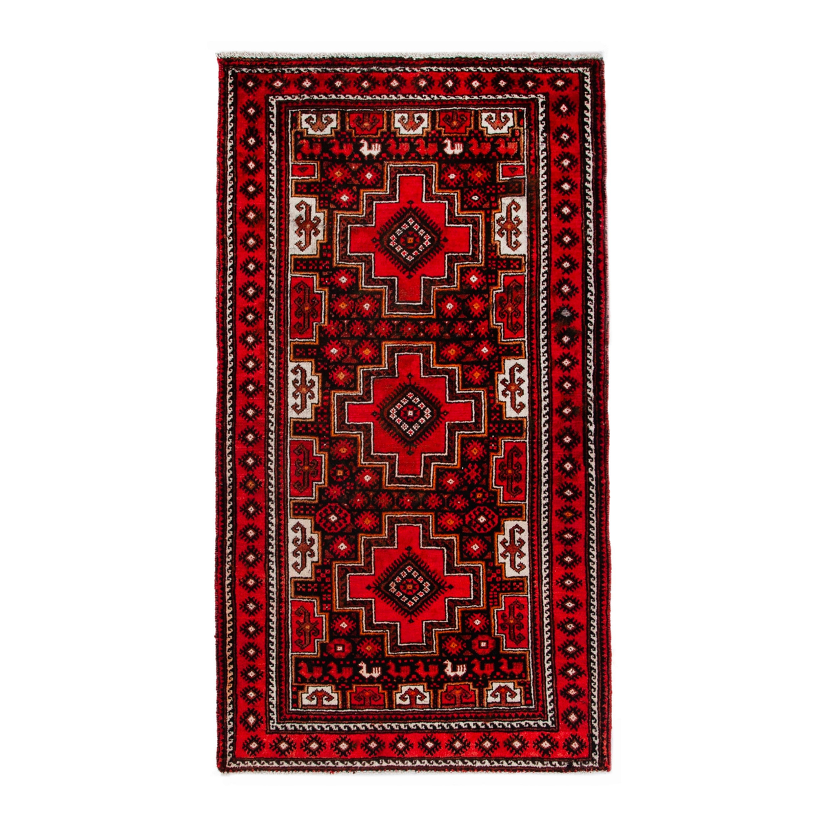Persian Baluch area rug in deep red and burgundy, 3'11" x 7'3"