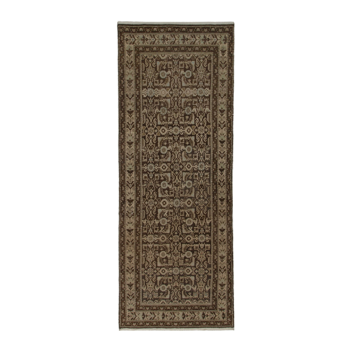 Persian Hamedan runner rug in taupe and dark brown, 3'7" x 10'3"