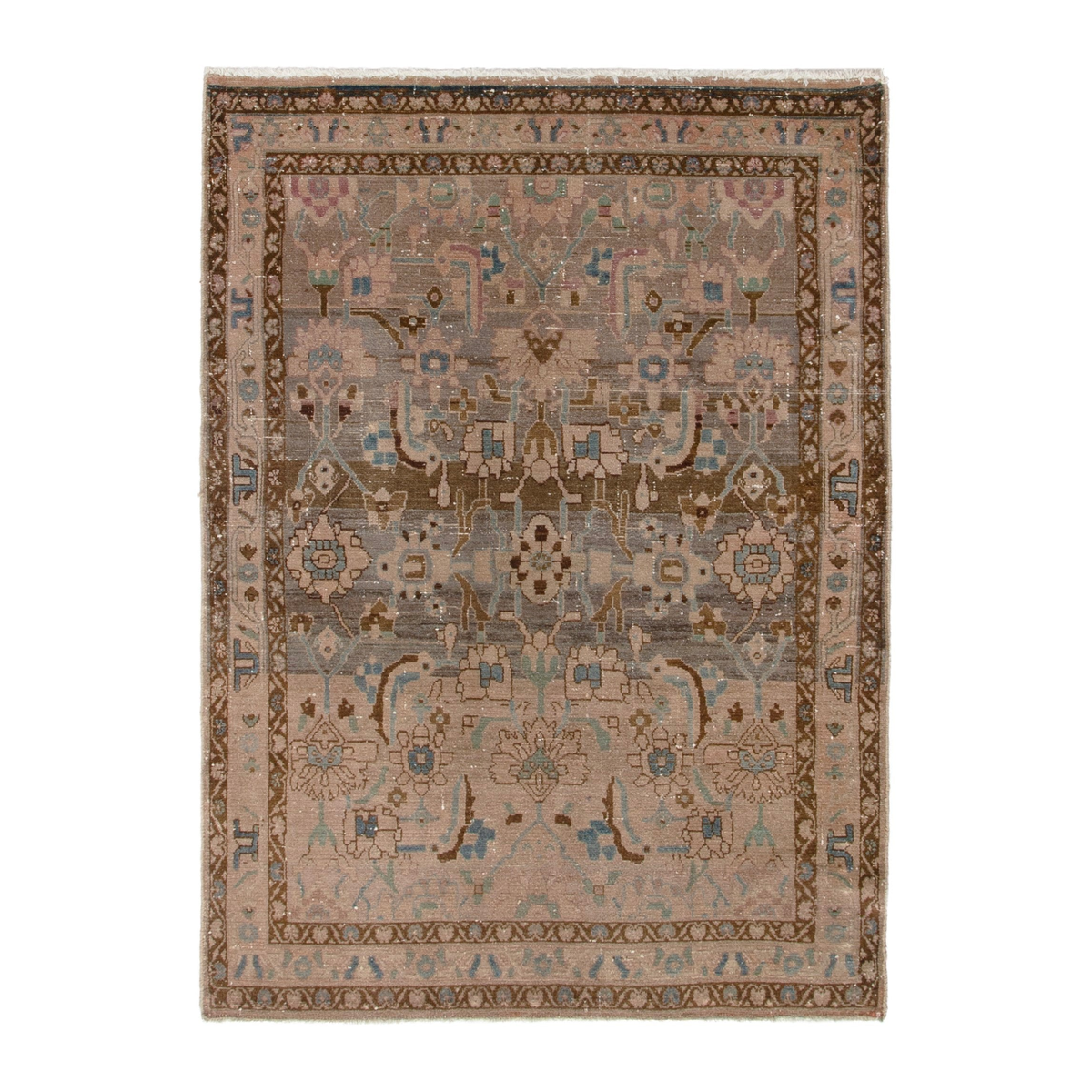 Persian Borujerd area rug in taupe and greige, 4'9" x 6'11"