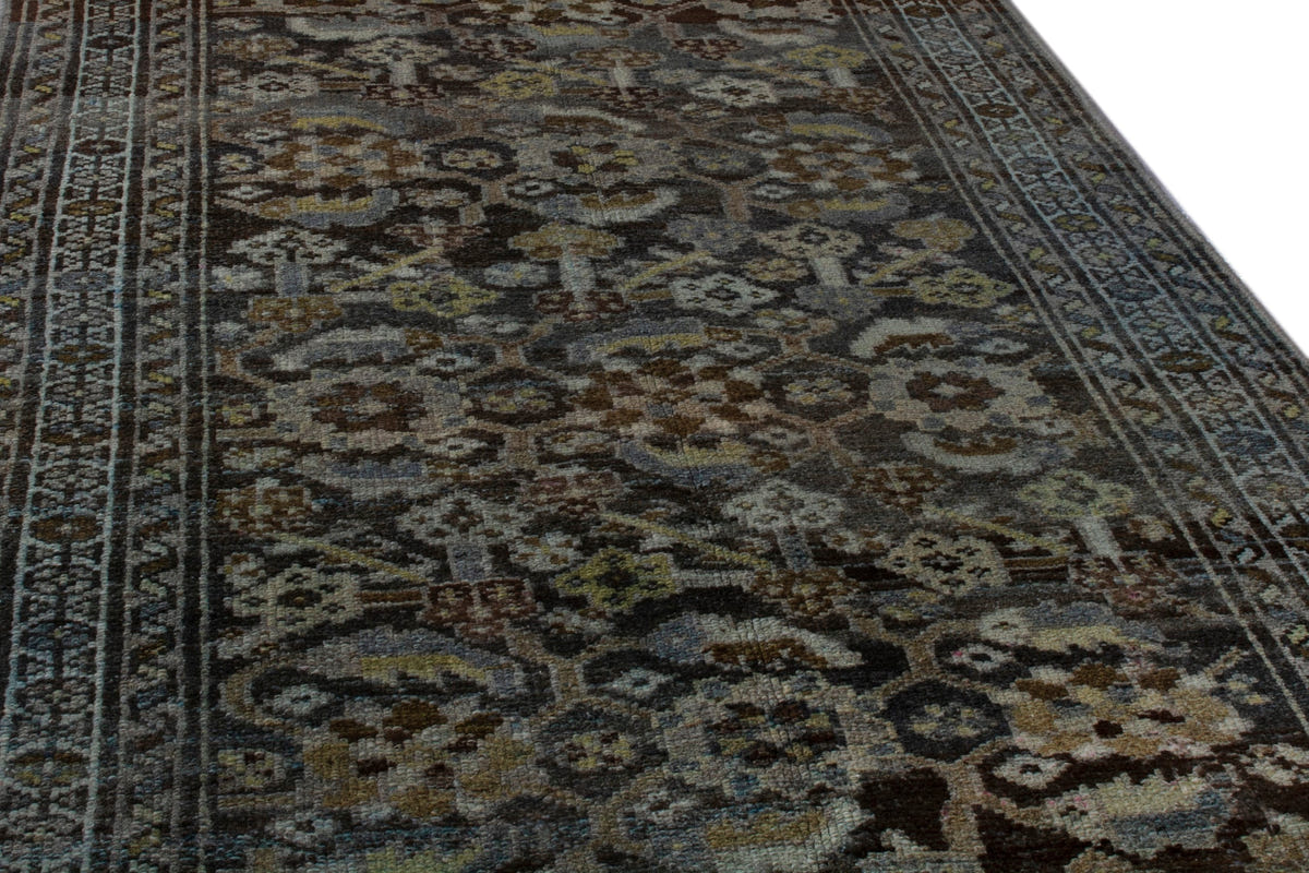 Persian Malayer area rug in dark brown and greige, view 11 of 21