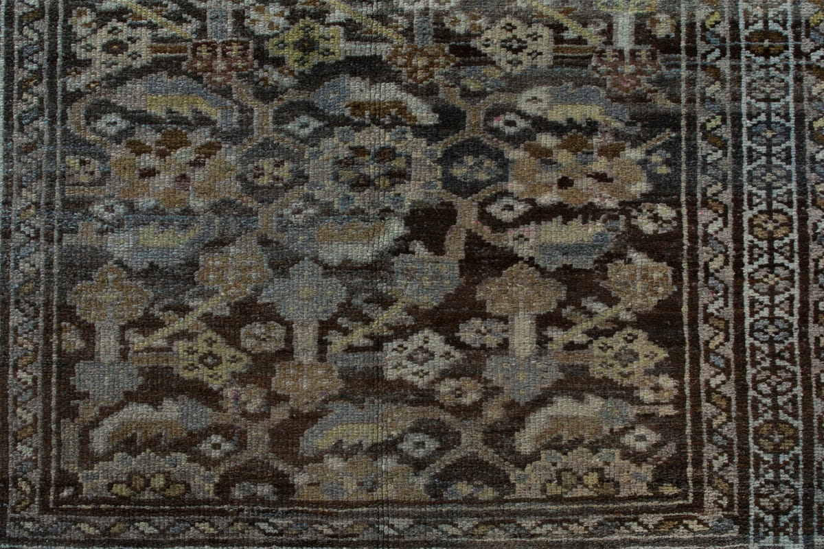 Persian Malayer area rug in dark brown and greige, view 12 of 21