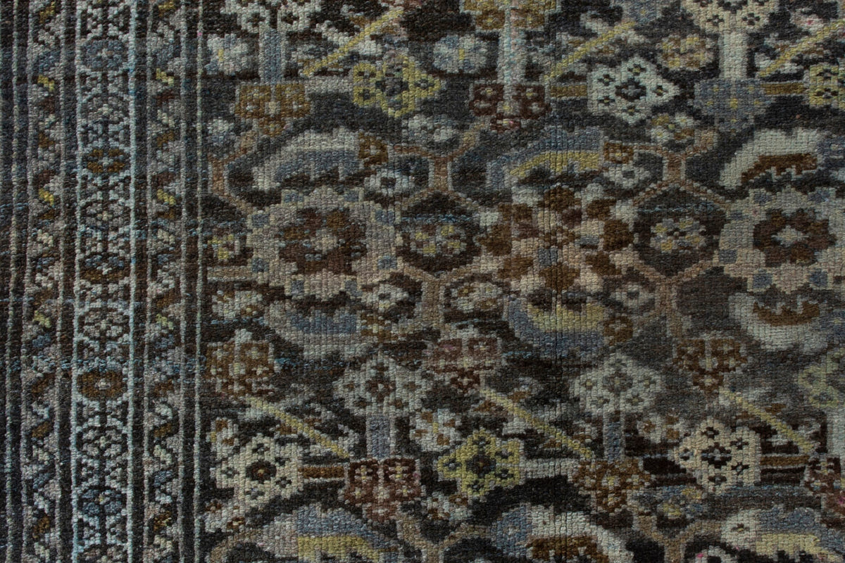 Persian Malayer area rug in dark brown and greige, view 13 of 21