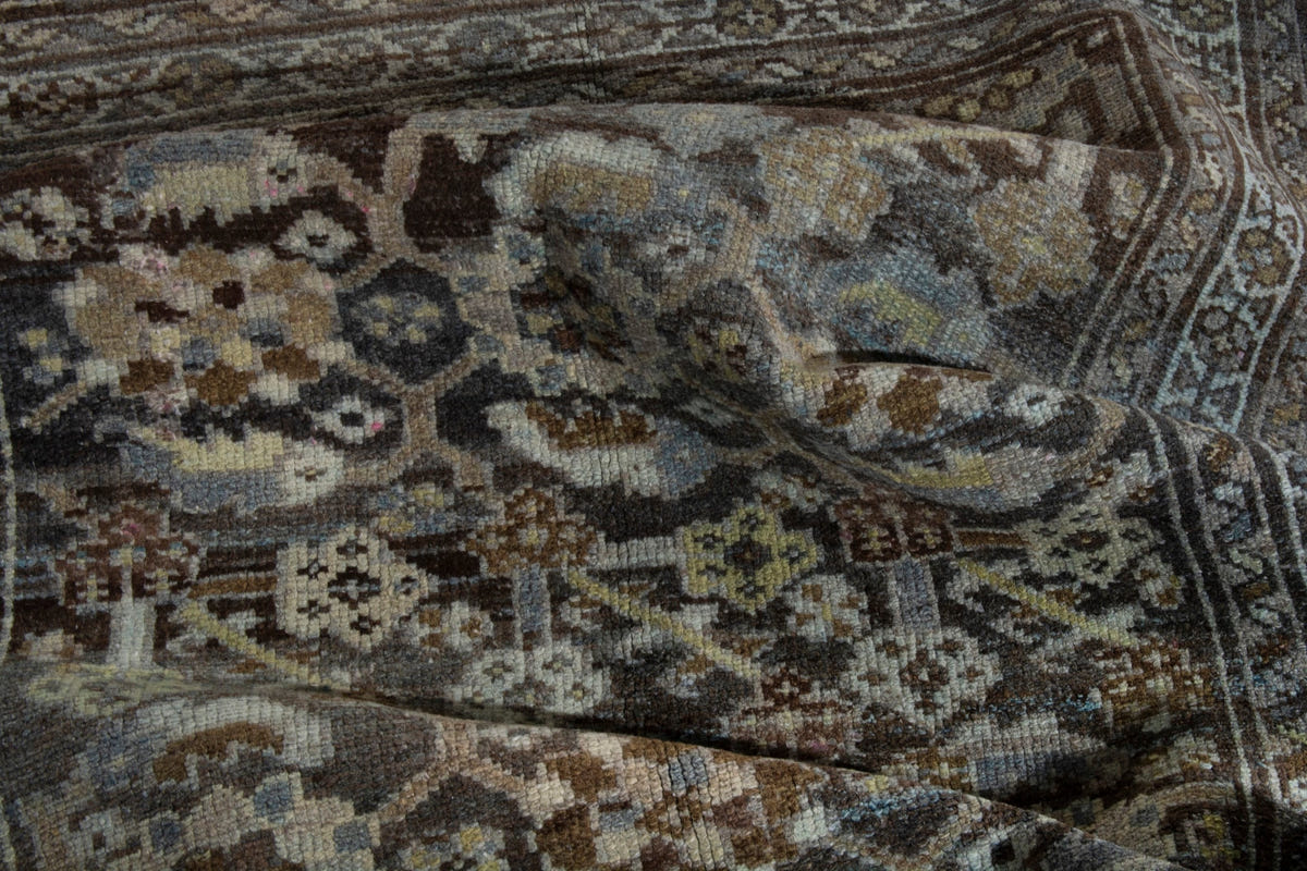 Persian Malayer area rug in dark brown and greige, view 18 of 21