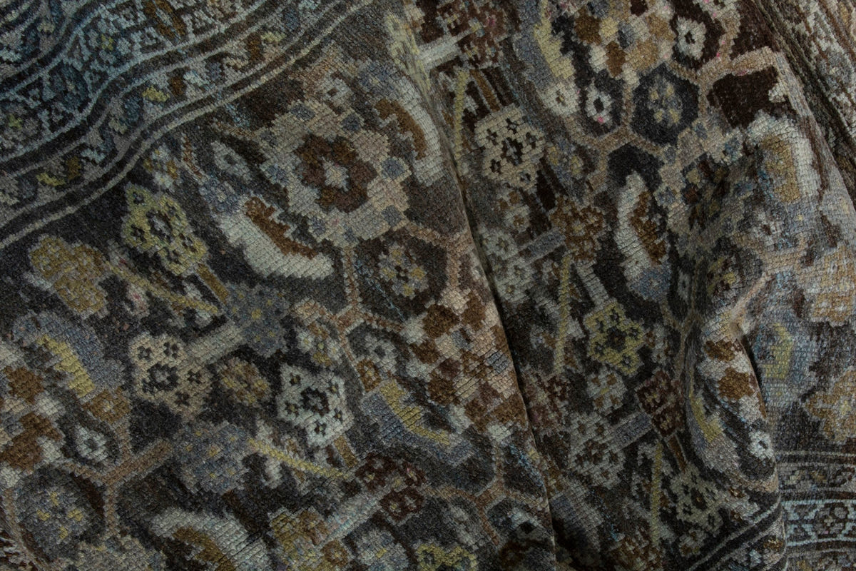 Persian Malayer area rug in dark brown and greige, view 19 of 21