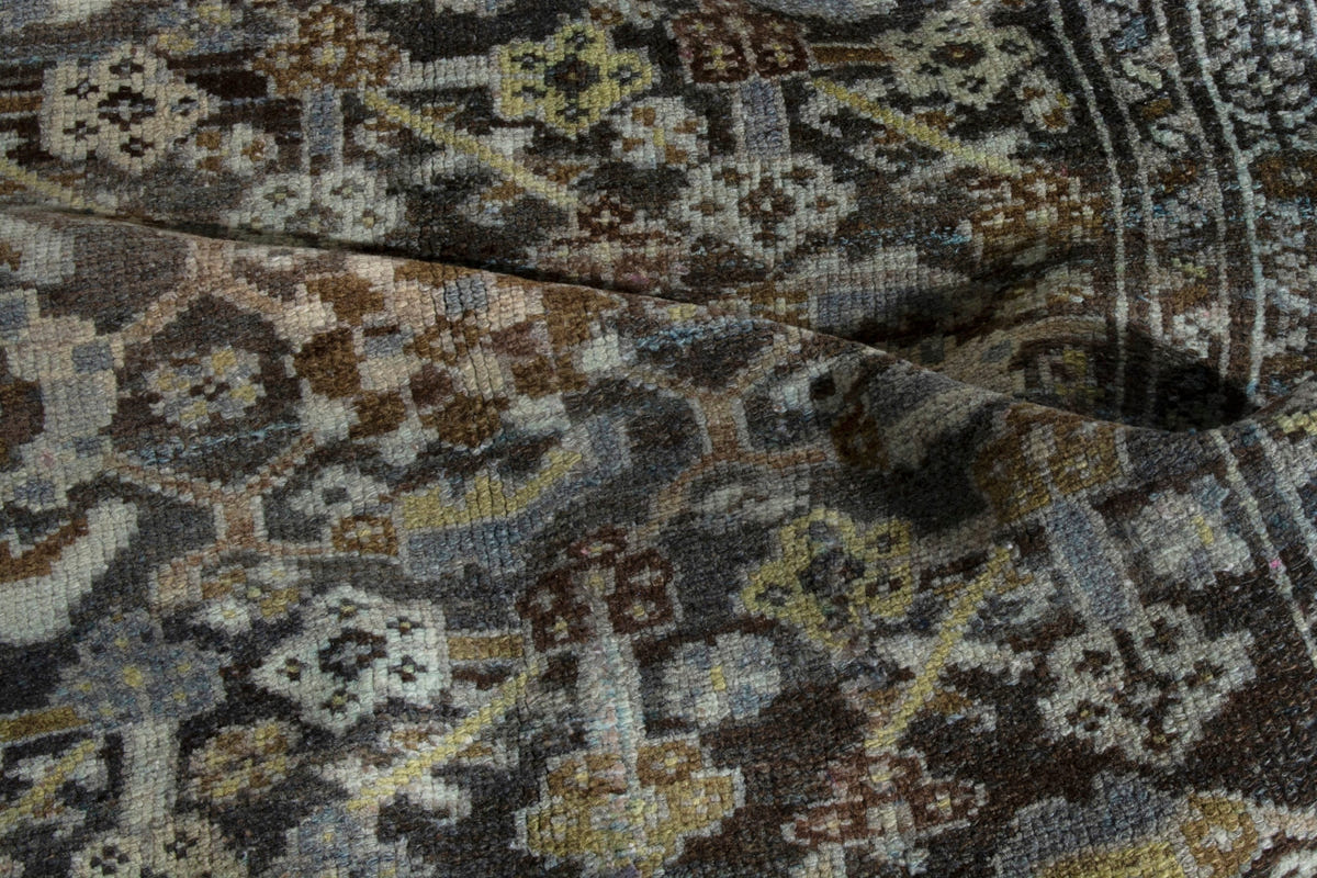 Persian Malayer area rug in dark brown and greige, view 20 of 21